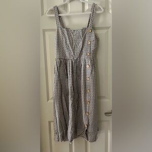 NWT SuperFoxx sundress blue/brown pattern faux wooden buttons size L